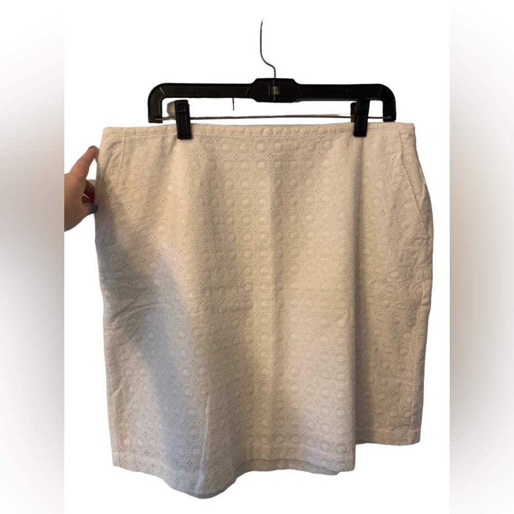 LL BEAN FAVORITE FIT WHITE EYELET FAIRHAVEN A-LINE SKIRT SIZE 14‎ Pet